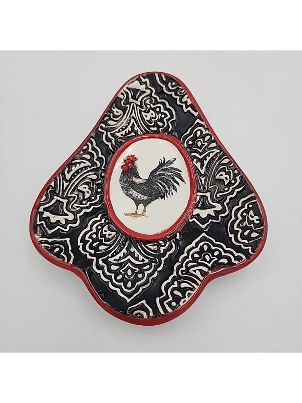 cracker barrel Rooster Spoon Rest Black Red White Ceramic